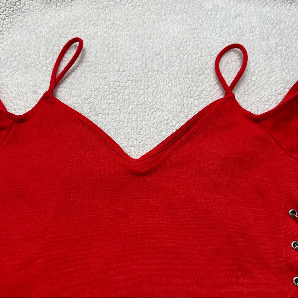 Women’s Red Topshop Cropped Top Cold Shoulder Spaghetti Strap V neck - Picture 9 of 14